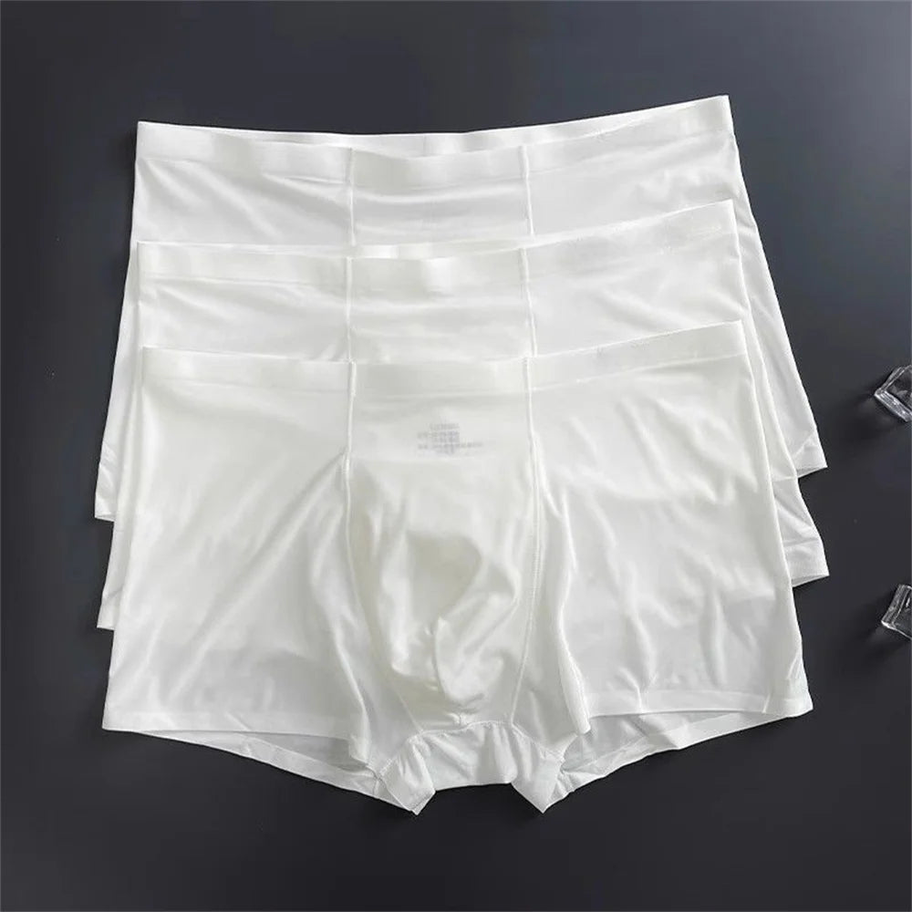 3 Pc Summer Ice Silk Underwear Men Sexy Boxers Seamless Male Underpants Plus Size Ultra-thin Trunk Shorts