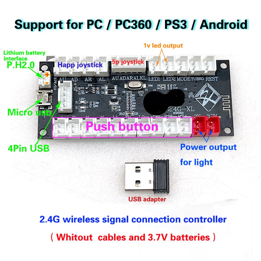 Copy Sanwa Arcade Game Joystick Diy Kit For Ps3 PC Android Zero Delay Wireless Usb Board Controller Push Button Cable Set