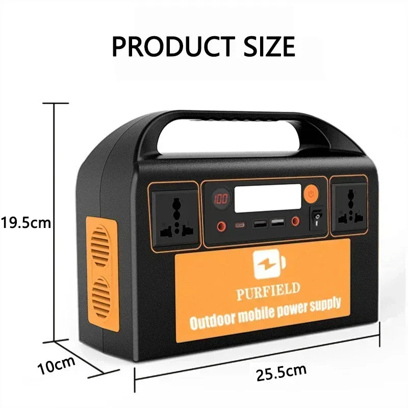 PURFIELD 220V 110V 300W Portable Power Station AC DC Outdoor 315WH Solar Generator 90000mAh/3.7V Battery Emergency Power Supply
