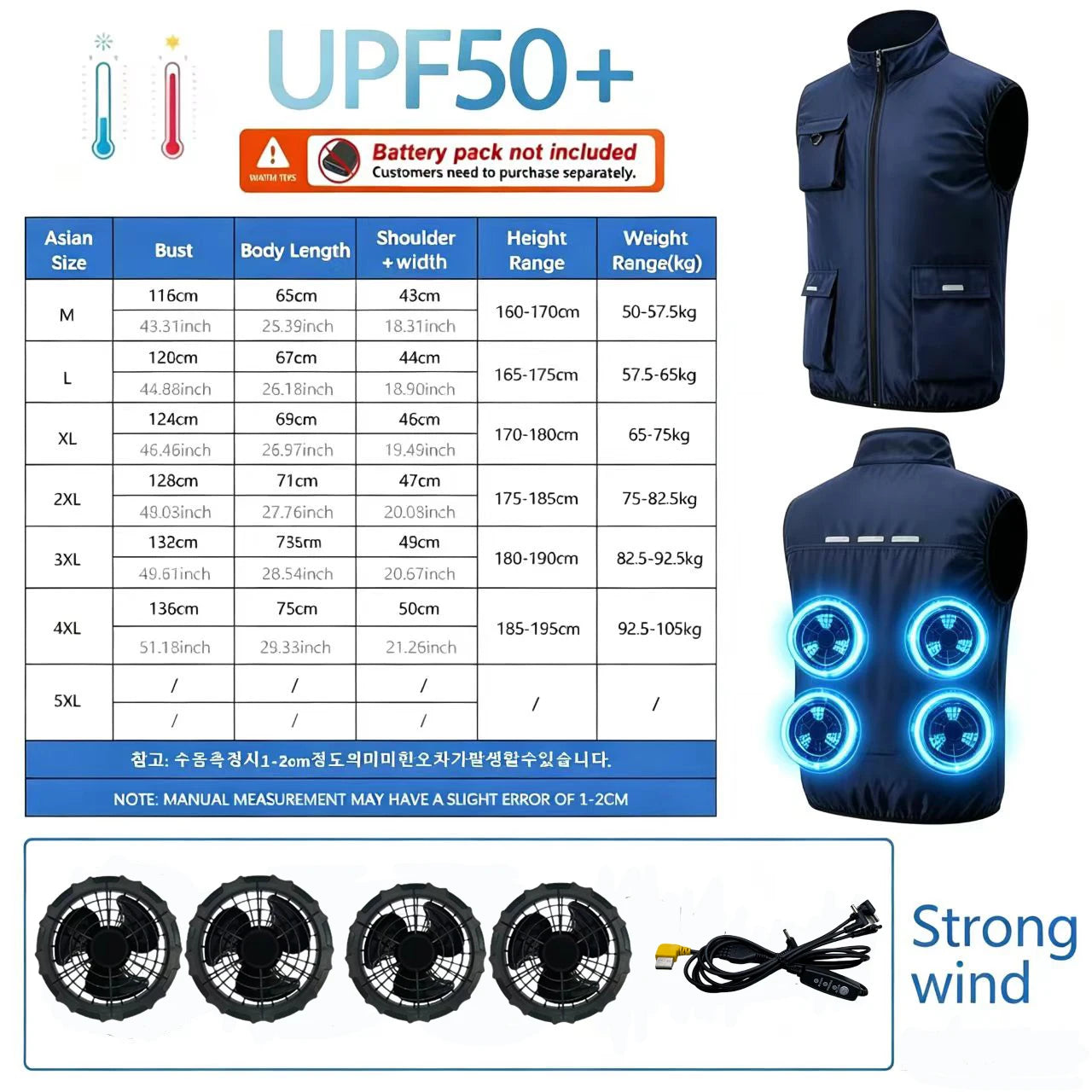 Summer Cooling 2-4 Fan Holes Fan Workwear, Unisex Short Sleeve, Outdoor Sun Protection & Cooling Vest with Built-in Fans