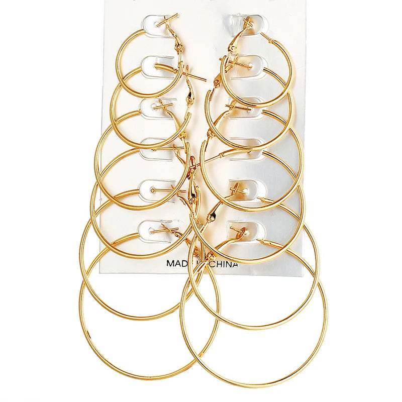 12Pairs/6Pairs Simple Punk Hoop Earrings Set Big Circle Earrings Jewelry for Women Girls Ear Hoops Earring Round Oversized