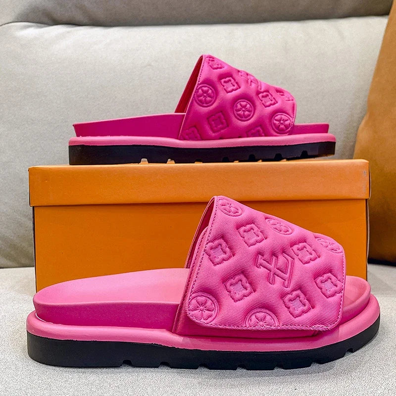 2025 Women's Summer New Style Luxury Brand Designer Sandals Thick Sole Non-Slip Home Casual Women's Flip Flop Zapatos De Mujer