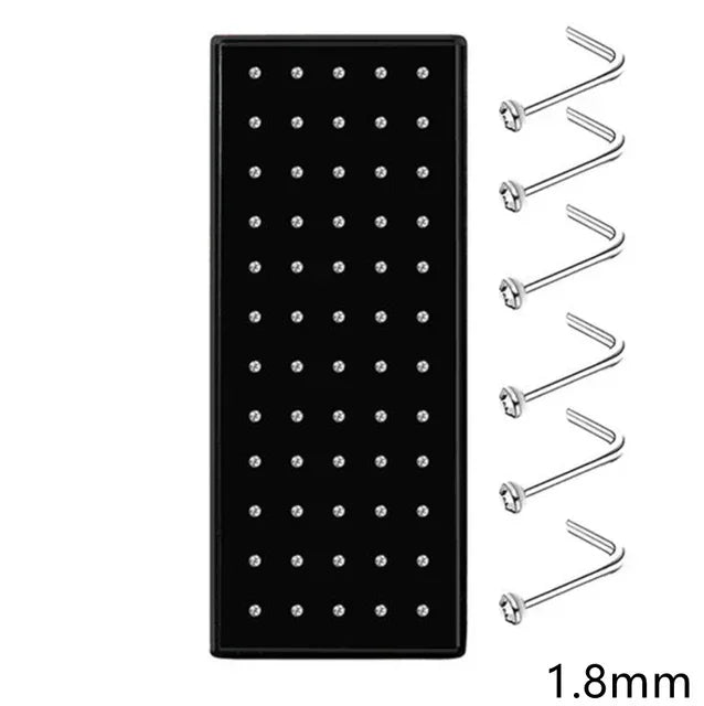 Fashion Crystal Stainless Steel Nose Stud Piercing for Women Hypoallergenic 1.8mm Nose Ring Straight/L/Screw Shaped Body Jewerly