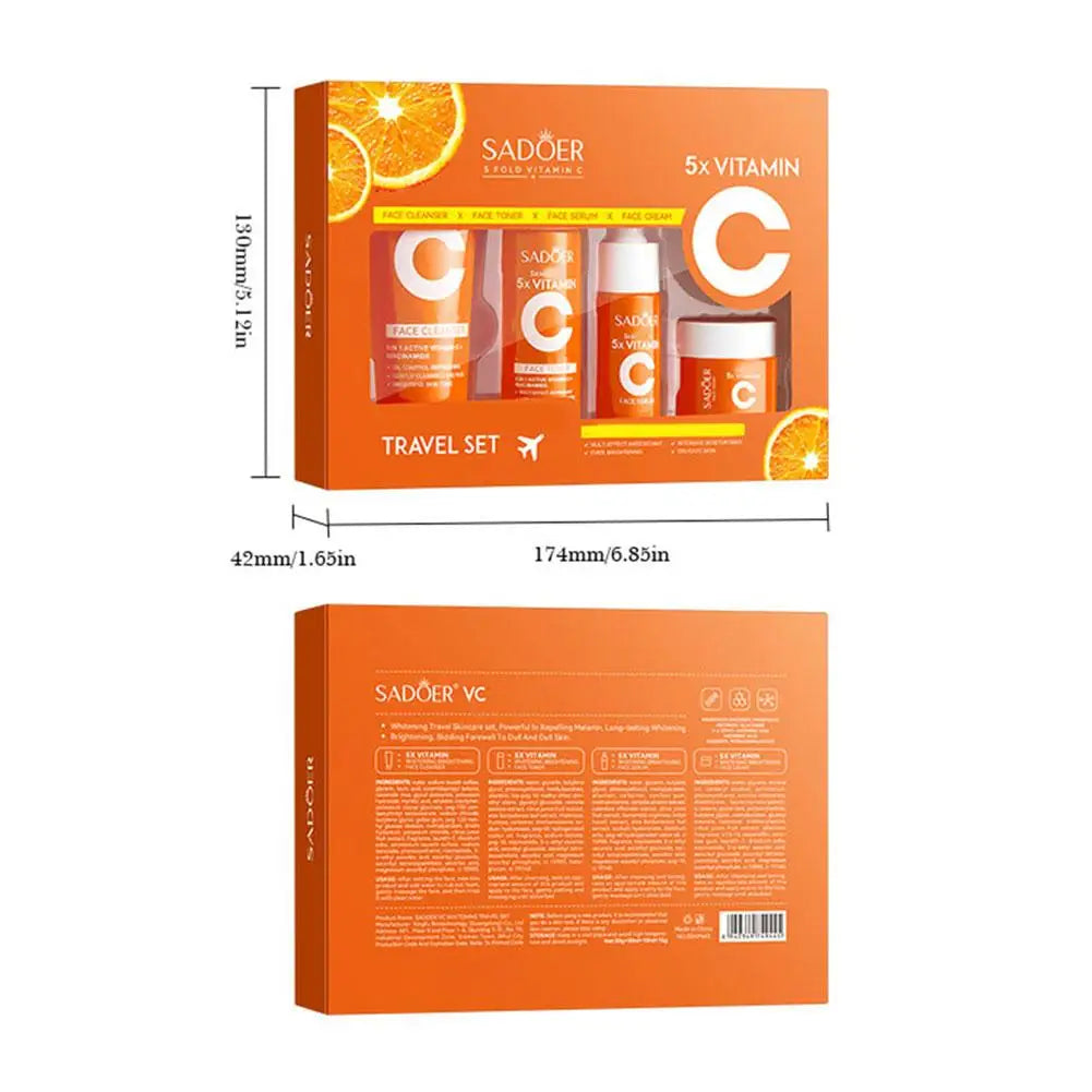5pcs Vitamin C Skincare Set Travel Portable Face Cream Toner Cleanser and Serum Essence Moisturizing Refreshing Rejuvenate New