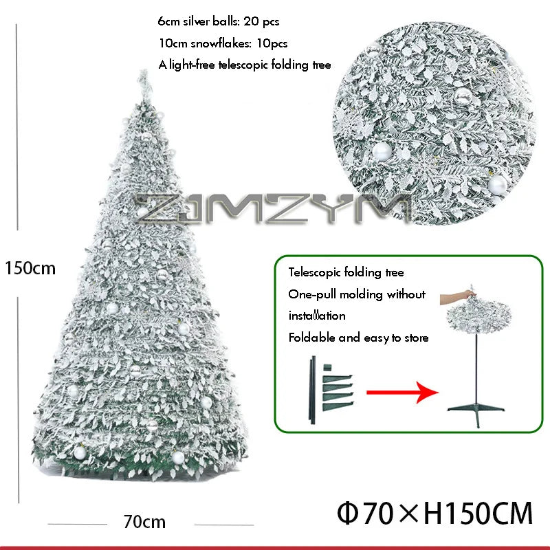 150CM Foldable Christmas Tree with Decorative Lights EU UK US Plug PVC Material for Dining Rooms Christmas Gifts