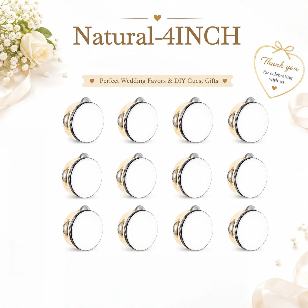 60-240PCS Wedding Tambourine Drum Hand Drum Noise Makers Personalized Tambourine for Wedding Reception Party Favor 4/6IN