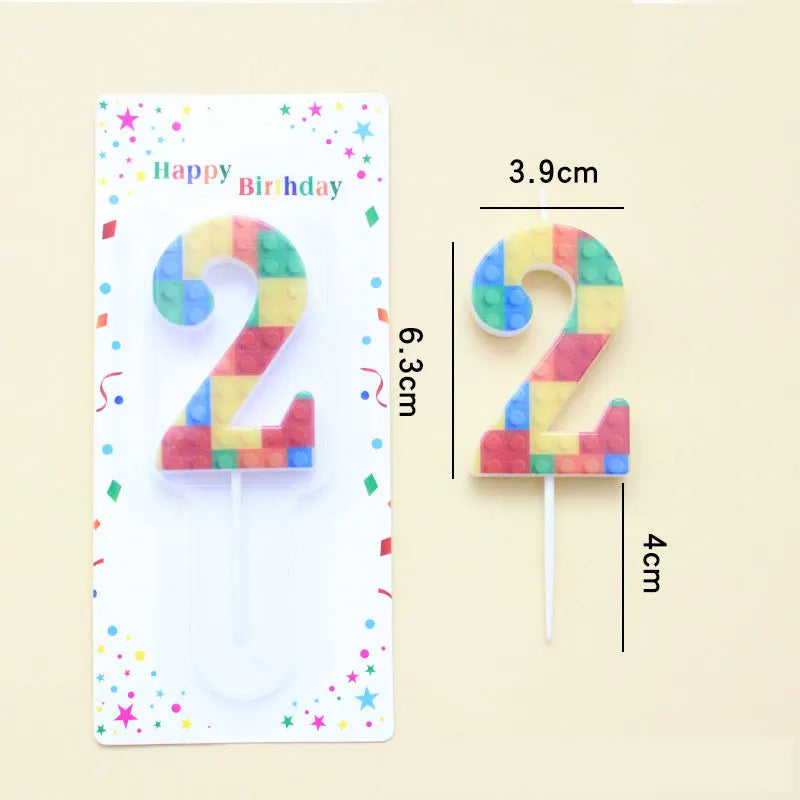 New Building Block Print Number Birthday Candle 0‑9 Digital Cake Topper Block Theme Colorful Cake Decor Birthday Party Supplies