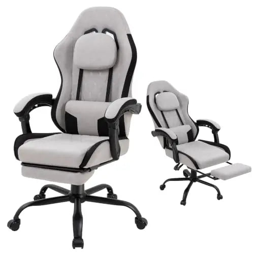 (Local US Inventory)Fabric Gaming Chair for Adults with Footrest and ket Spring Cushion Ergonomic Reclining Computer Chair Grey
