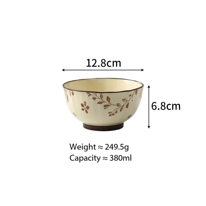 Household Retro Underglaze‑Color Ceramic Dinnerware Set Stylish Rice Soup Bowls Plates Combo Set for Daily Home Dining Tableware