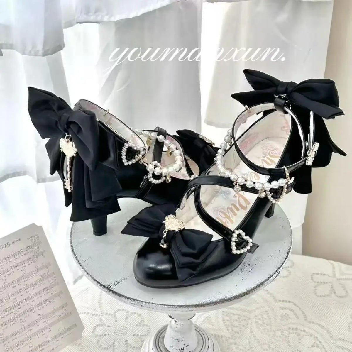 Lovely Girls Pink Lolita Butterfly Knot High Heels Platform Shoes for Women Cute Sakura Dress Mary Janes Beige Size 34-42