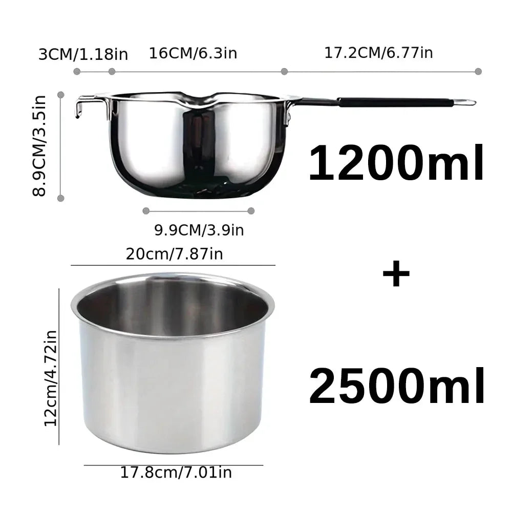 2Pcs Stainless Steel Wax Melting Pot Multi Size Candle Soap Making Set Chocolate Baking Long Handle Anti Scalding Household Tool