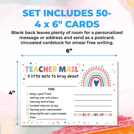 4*6inch 50pcs Classroom Good Behavior Incentive Motivational Cards Boho Rainbow Happy Mail Teacher Notes to Parents