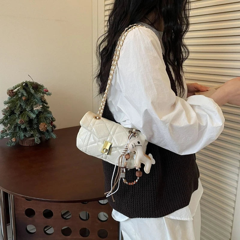 Women 2026 New Fashion Package Simple Daily Commuting Foreign Style Rhombus Chain Versatile One Shoulder Pack Messenger Bag