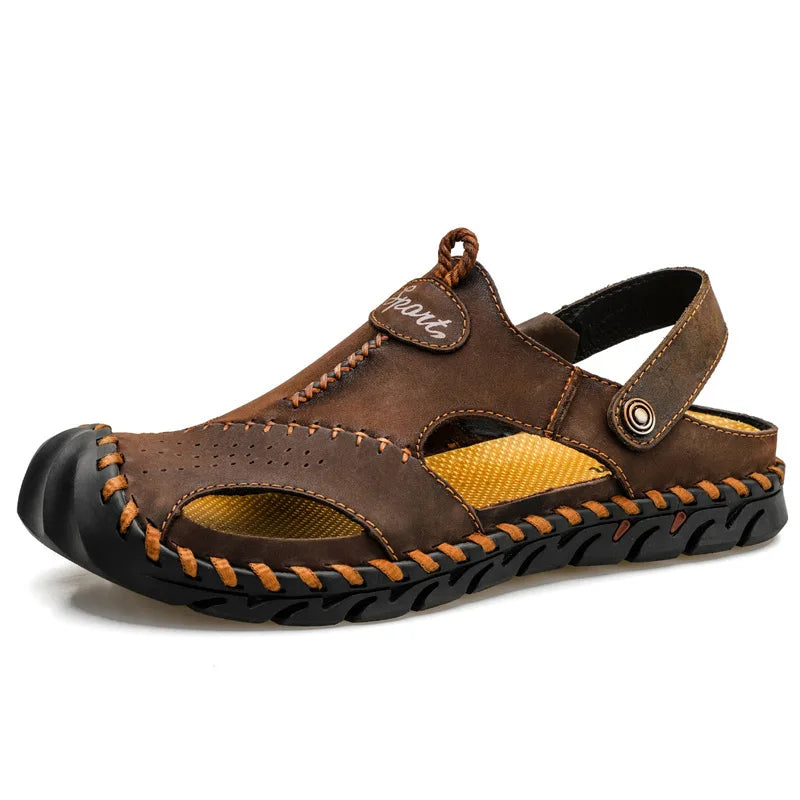 Genuine Leather Men's Sandals Soft Comfor Slippers Men Summer Outdoor Beach Shoes designer High Quality Men sandalias Plus Size