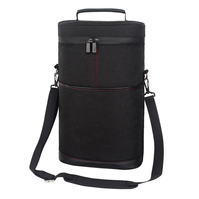 Portable Outdoor Wine Cooler Bag, Holds 2 Bottles 750ml Red Wine Beer, Handheld Insulated Travel Wine Carrier with Glass Storage