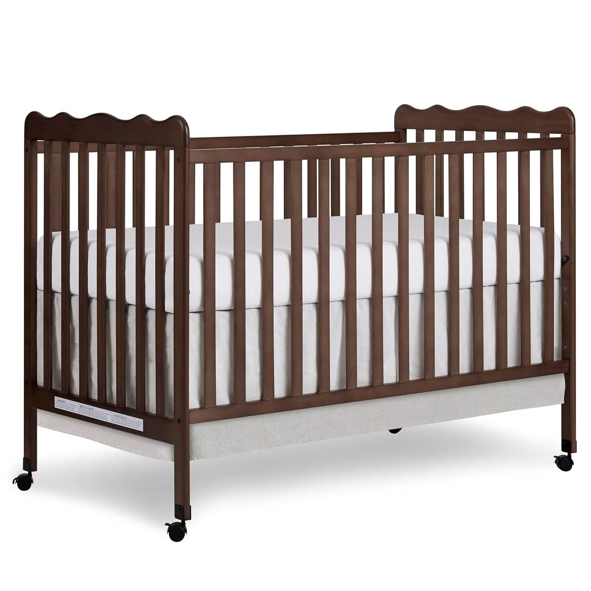 White 3-in-1 Convertible Baby Crib with 4 Height Adjustments, Toddler Bed Conversion & Locking Wheels