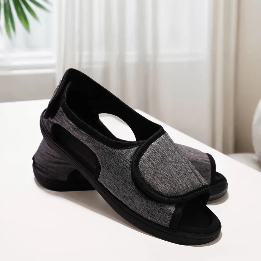 Hook and Loop Fastener Shoes Adjustable Edema House Shoes Breathable Wide Open Toe Sandals Non-Slip for Indoor Outdoor
