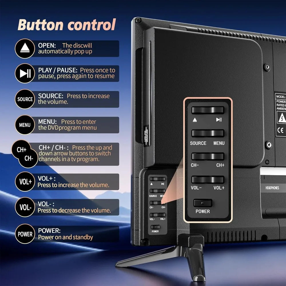 Desobry 19 INCH TV with DVD Player Built in 1081P LCD TV DVD Player Combo with HDMI USB Monitor for Home