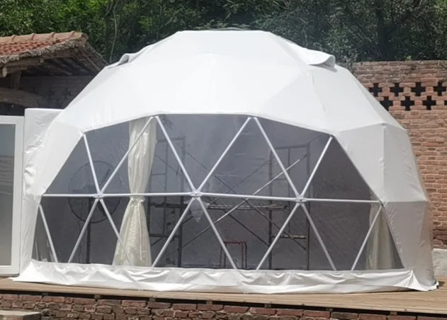 Luxury Geodesic Dome Glamping Tent, Waterproof Outdoor Round Shelter with Private Bathroom for Resort Holiday Accommodation