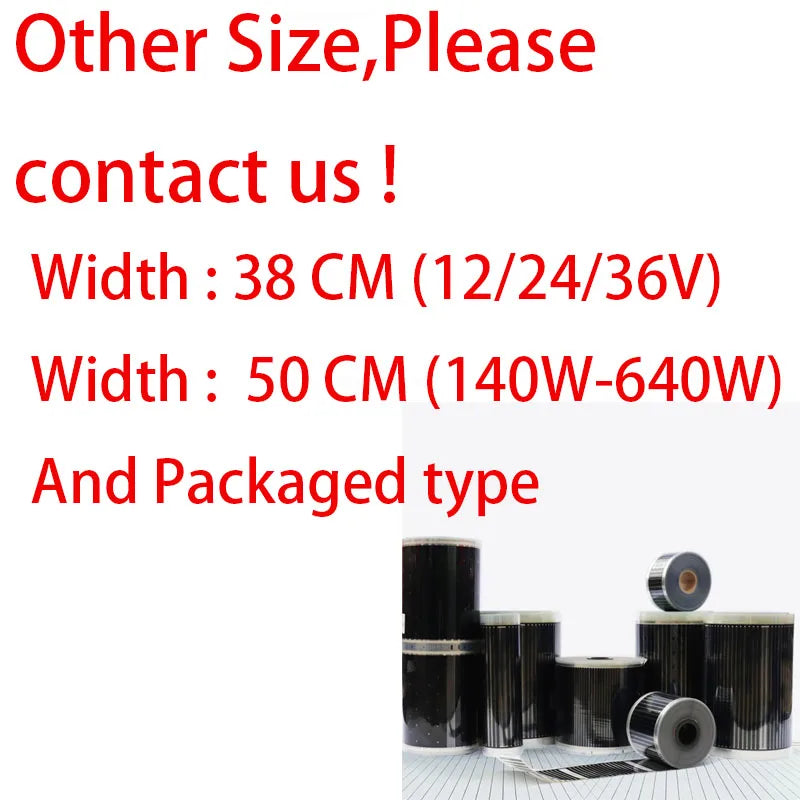 Graphene Electrothermal Film Electric Heating PTC Heating-Sheet 12/24/36/220V 140/240/640w/m2 Width12/20/33/43/50CM All Size
