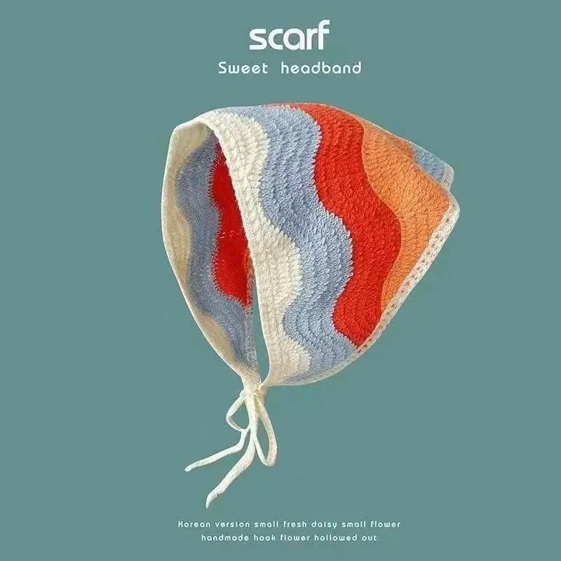 Korean-style cozy knit triangular headscarf for women, spring/summer, cute versatile country beach vacation hairband