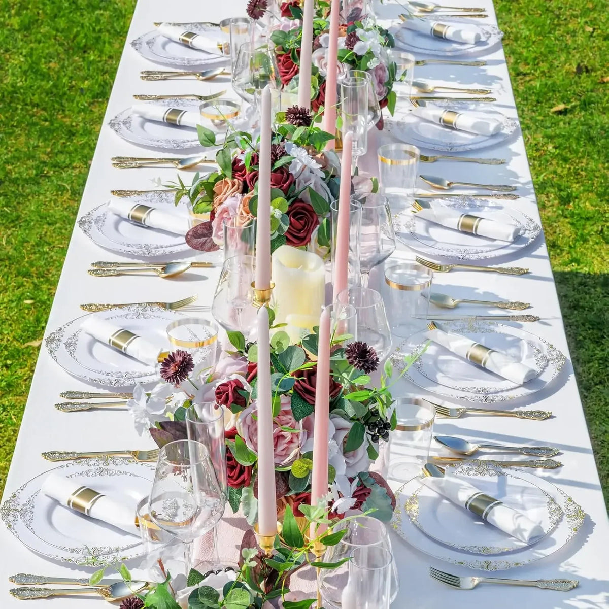 350PCS Gold Plastic Plates - Gold Plastic Dinnerware Sets for 50 Guests - 100 Disposable Plates, 150 Silverware, 50 Cups, 50 Nap