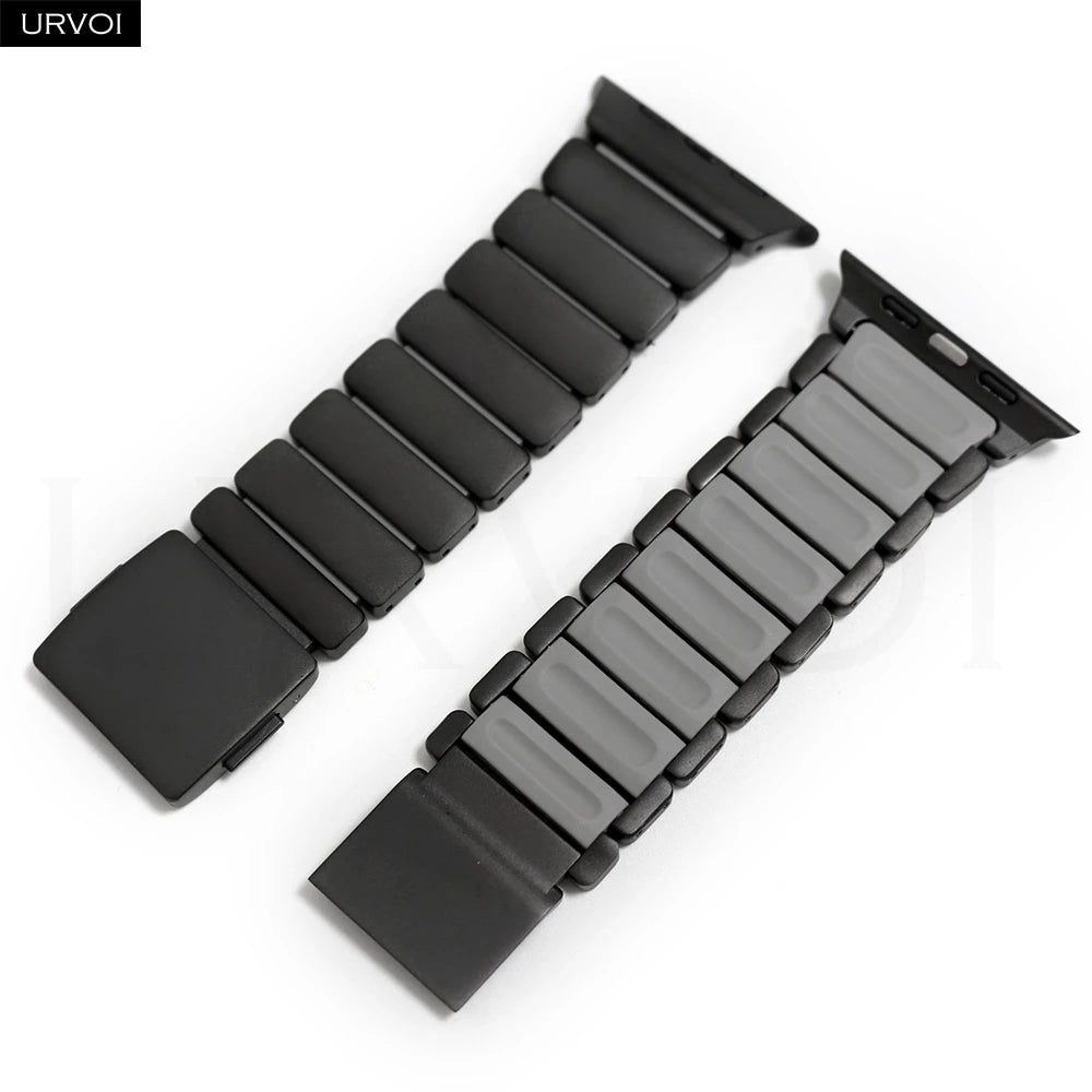 URVOI Stratos Band for Apple Watch Ultra 3 2 Series 11 10 9 8 SE3 Titanium Silicone Strap Magnet Clasp Bracelet DLC Coating 49mm