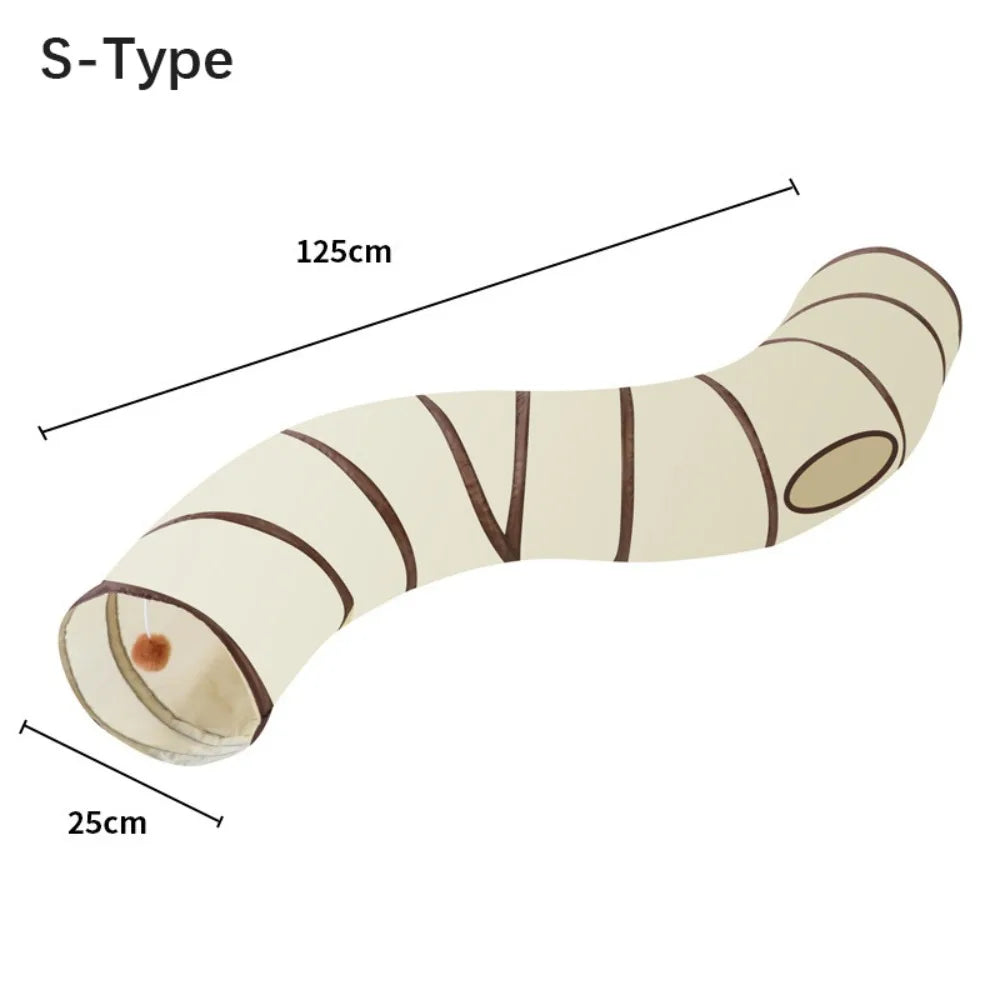 Fun Polyester+Steel Wire Cat Tunnel Tube Breathable Foldable Cat Nest Training Interactive Beige+Coffee Pet Fun Play Toy Cat
