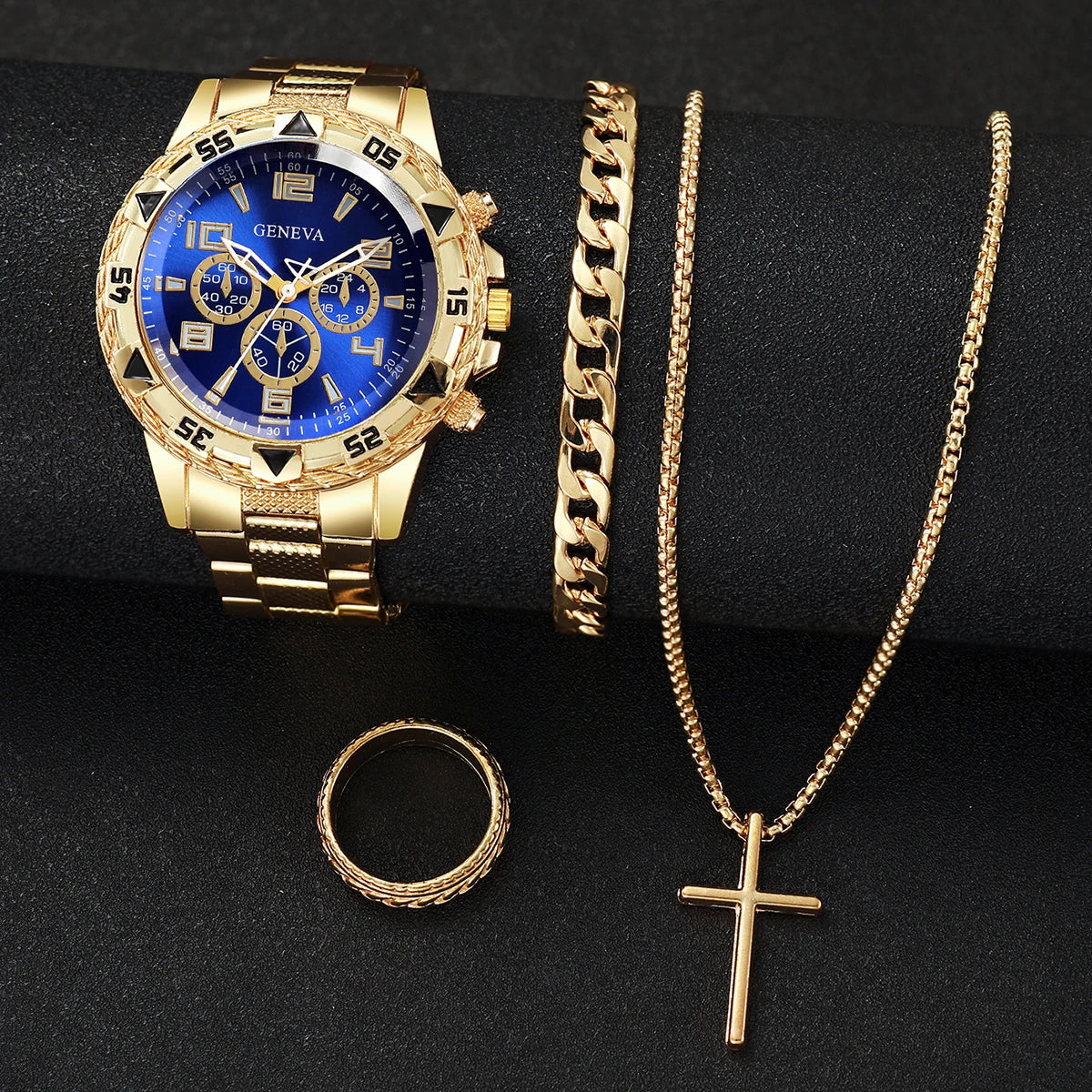 Surprise Mystery Watch Set Blind Box-4PCS/Set Fashion Men Business Watch Quartz Wristwatch Jewelry Set Reloj Hombre(Without Box)