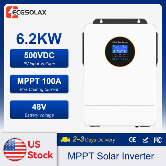 ECGSOLAX Us 6.5KW Hybrid Solar Inverter Pure Sine Wave 48V 120V 240VOff Grid Inverter 100A MPPT Solar Split Phase Inverter