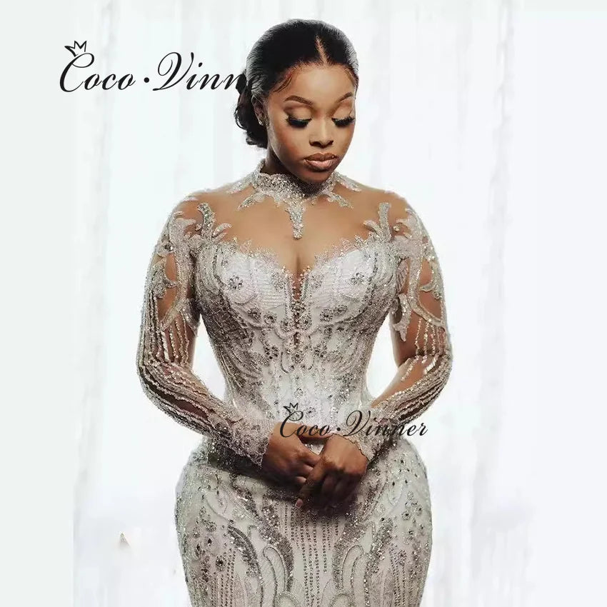 Customized Africa Fashion 2026 Quality Mermaid Wedding Dresses Luxury Beaded Lace Appliques Plus Size Wedding Dress Ladies W1424