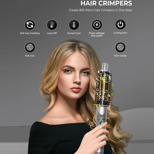 32mm Curling Iron Brush Ceramic Ionic Hair Curler Straightener Anti-Scald Volumizing Hair Iron Heated Brush Electric Hot Comb