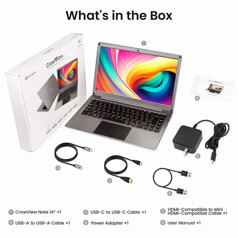CrowView Note 14inch All-in-One Portable Monitor, Phone-to-Laptop Device SBCs/Mini PC/PC/Game Console - English Keyboard