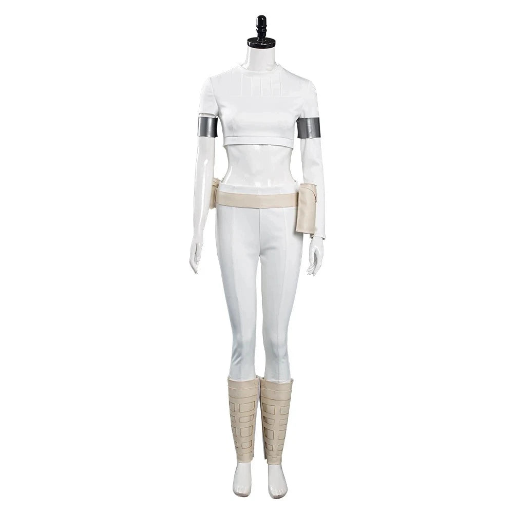 Padme Cosplay Amidala Fantasia Costume White Uniform Cloak Belt Movie Space Battle Disguise for Women Halloween Carnival Suit