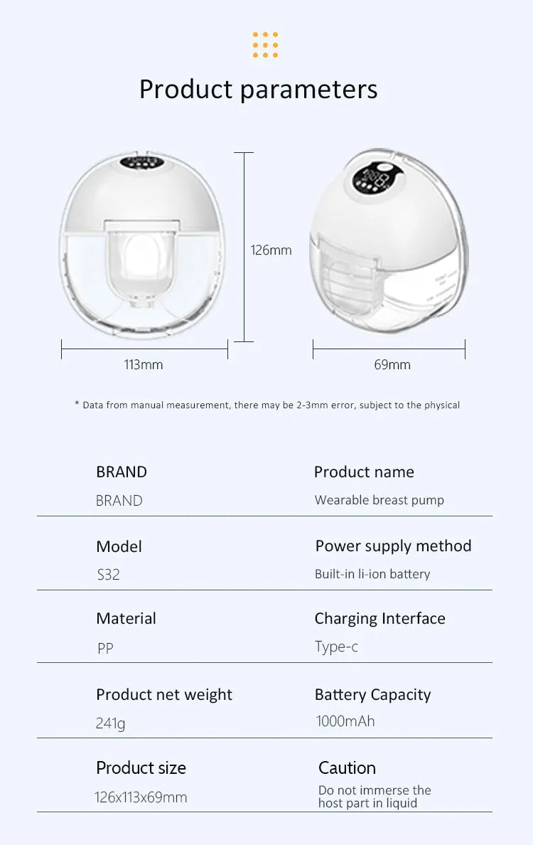 BornBL S32 Wearable Breast Pump Hands Free Portable Electric Breastpump Mother Milk Puller for Breastfeeding with 4 Modes