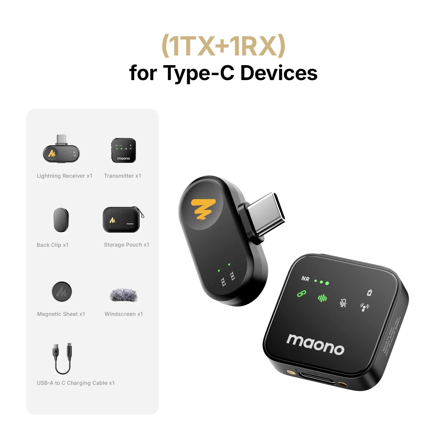 MAONO T1 Plus Dual-Capsule Wireless Lavalier Microphone Lapel Microphone for iPhone iPad Mini Mic for Video Recording Podcast