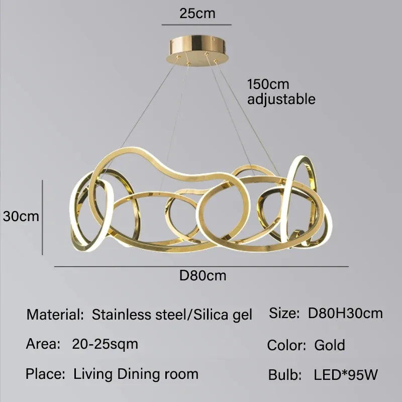 Modern Rings Pendant Lights Black&Golden for Living Dining Room Bedroom Ceiling Chandelier Lamps Indoor Hanging Lighting Fixture