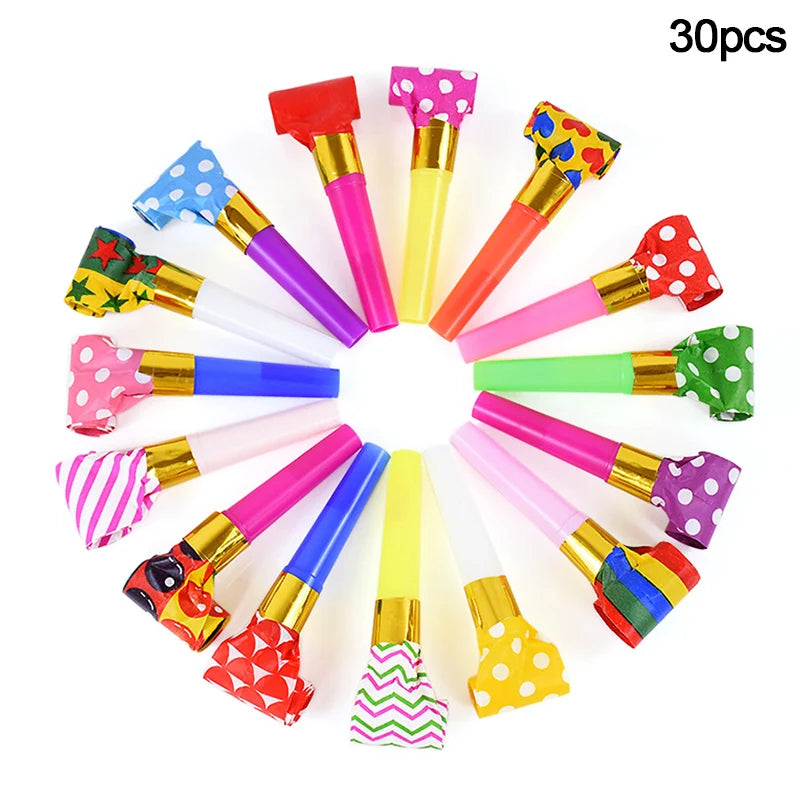 10/100PCS Colorful Blowout Whistle Blow Roll Toy Kids Birthday Party Favors Gifts Cheer Props Pinata Filler Baby Shower Supplies