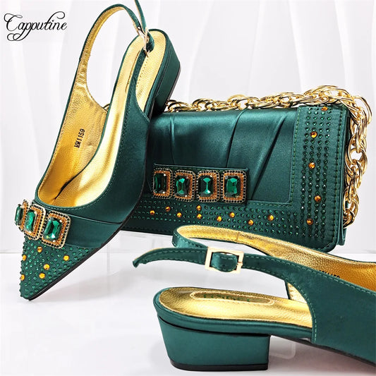 Peach Women Shoes And Bag Set Luxury Ladies Sandals Match With Handbag Clutch Medium Heels Pumps Sandales Femmes MM1159
