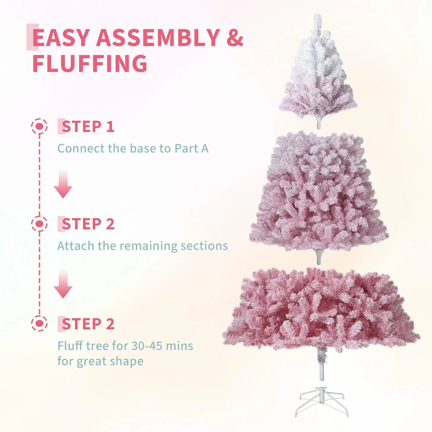 4.5 ft Prelit Artificial Christmas Tree with 100 RGB & Warm White Lights, Pre-Lit Snow Flocked Christmas Tree, Foldable Base for Home Office Party Holiday Decor