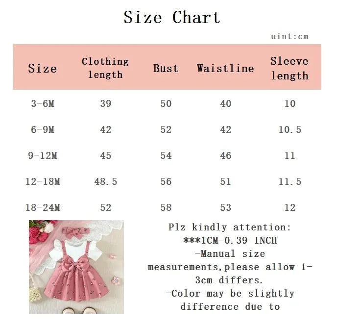 2PCS Infant Baby Girl Pink Cherry Print Ruffle Short Sleeve Dress + Headbandr for 0-2Y Toddler Sweet Summer Princess Dress