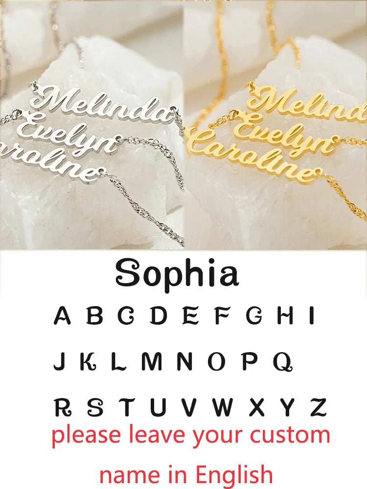 Custom Different Font Name Pendant Necklace for Woman Girls Stainless Steel Nameplate Personalized Choker Necklaces Jewelry Gift