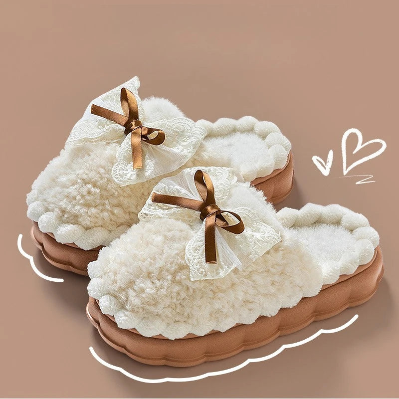 2026 New Women's Plush Slippers - Bow Detail Winter House Shoes, Ultra-Soft Non-Slip Indoor Slippers for Home&Maternity Comfort