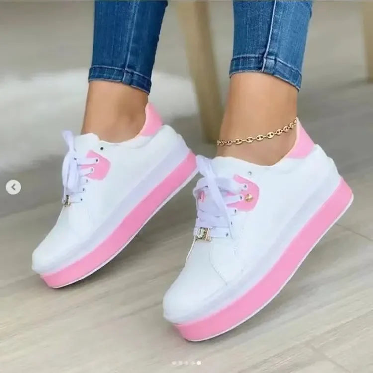 Women's Casual Platform Sneakers Lace Up Thick Sole Walking Shoes Fashion Chunky Trainers Round Toe Comfort Everyday Footwear