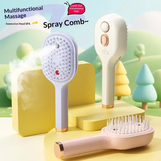 Electric Steam Spray Hair Brush USB-C Rechargeable Wet Hair Straightener Comb, Smooth Styling Anti-Frizz Tool