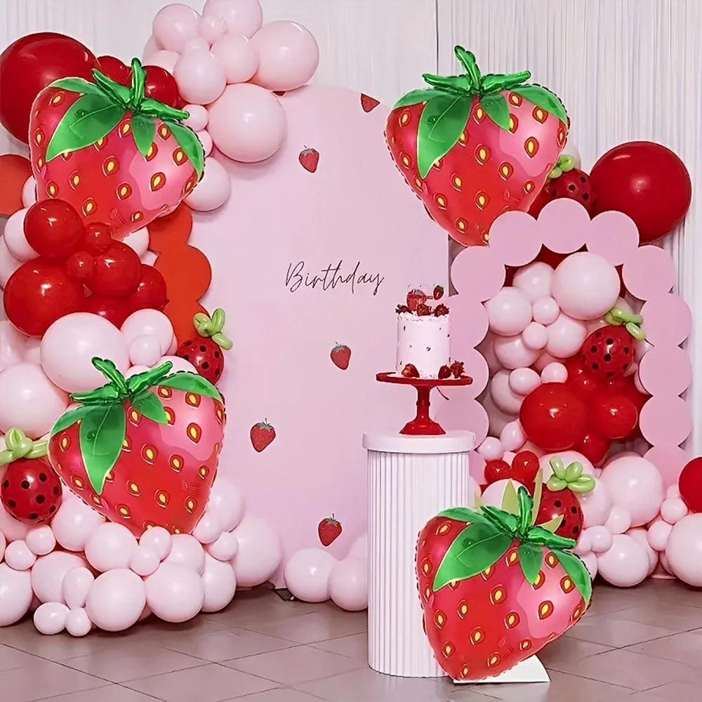 5 Pieces Strawberry Foil Balloons Birthday Party Decorations Summer Fruit Party Wedding Festival Decorations Balloons Gifts