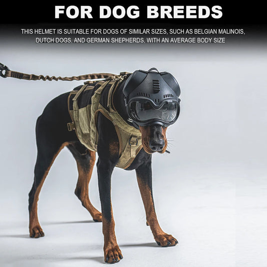 Tactical Dog Outdoor Hunting Training K9 Helmet, Large Dog Patrol Dogs Sheepdog Pet Motorcycle Protective Helmet with Goggles