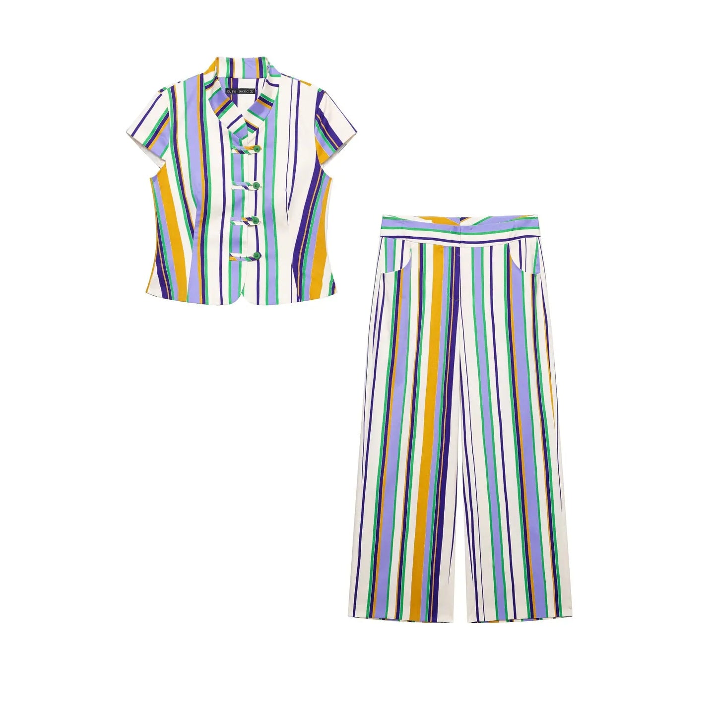 KLKXMYT Chic Stripe Pants Set Women Sleeveless Short Shirt Top Straight Trousers Suits 2026 Summer Woman Outfits 