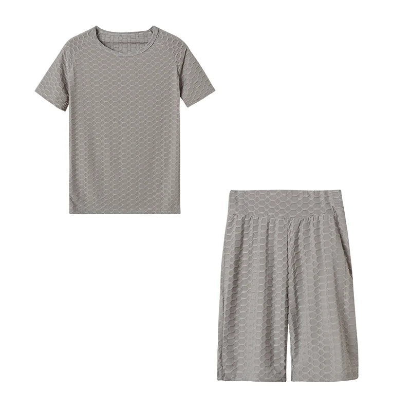 2024 New Summer Round-neck Solid Color Short-sleeved Two-piece Yoga Shorts Women's Sports Suit