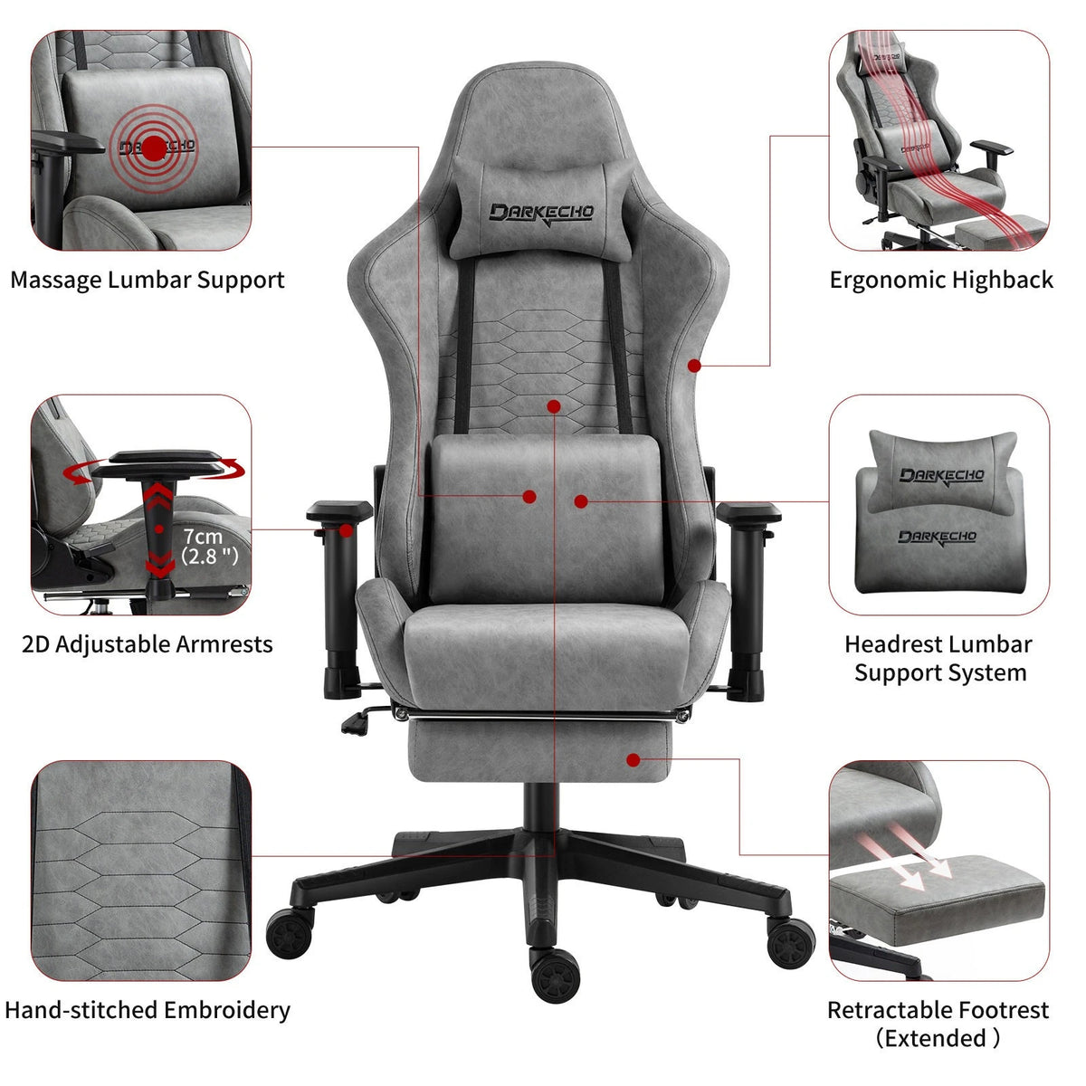 Light Grey Fabric Gaming Office Chair Computer Racing Chair for Gamer High Resilience Foam Cushion Swivel Chair with Footrest